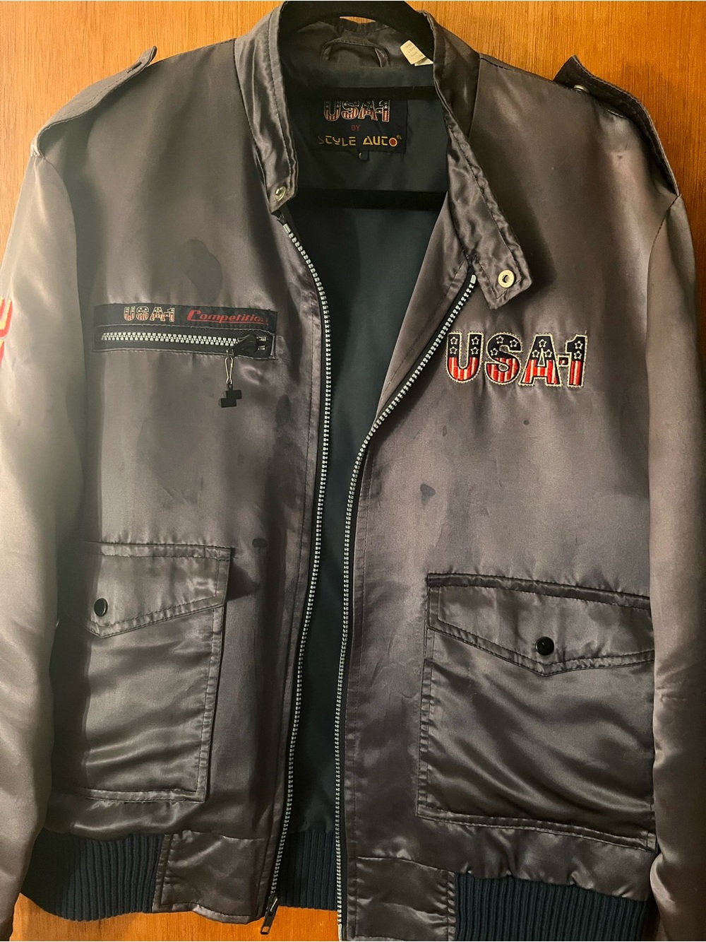 Unbranded USA1 Satin Bomber Jacket in Charcoal
